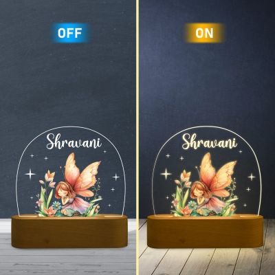 Personalized Cute Girl Butterfly with Fairy Design Night Lamp with Warm White Light Custom with Name Girls Room Bedside Lamp Birthday Return Gift